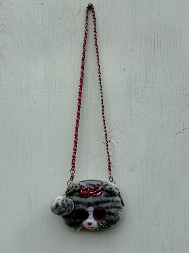 TY Gear Beanie Boos Coin Purse KIKI Grey Kitty Cat Wristlet Zip Up Glitter Eyes - Picture 2 of 6