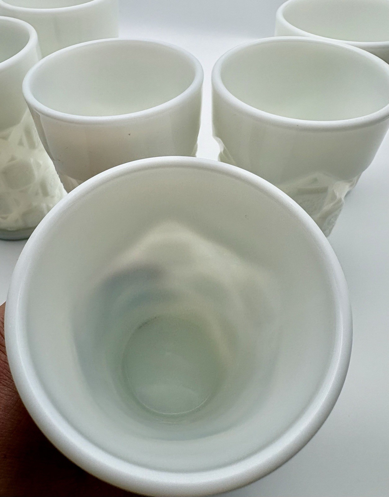 6 vintage Westmoreland Old Quilt Milk Glass 🤍Tumbler Glasses Euc