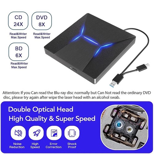 External Bluray Drive USB 3.0 Blu-Ray Reader 3D DVD/CD Burner For PC Laptop US - Picture 7 of 12