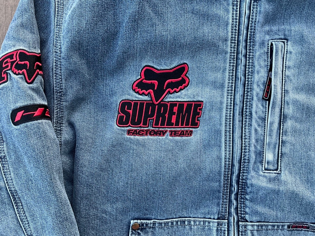 Supreme Fox Racing Hooded Work Jacket FW/25 Blue Denim Size Large 