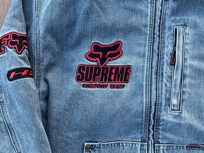 Supreme Fox Racing Hooded Work Jacket FW/25 Blue Denim Size Large