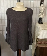 Juicy Couture Silver Sparkle Lamé Dress Flare Ruched Sleeves w/ Grosgrain Trims