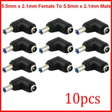 10pcs Right Angle 5.5mm x 2.1mm Female to 5.5mm x 2.1mm Male DC Power Connector