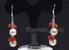 Big 10-11mm Purple Potato Natural FW Pearl & 5-6mm Pink Coral dangle Earring-555