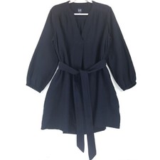 Gap Petite Tie Waist Dress Women's LP Navy Cotton 2 Pocket Long Sleeve Pullover