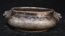6 " Xuande Marked Old Chinese Silver Dynasty Palace Lion Beast Ear Censer