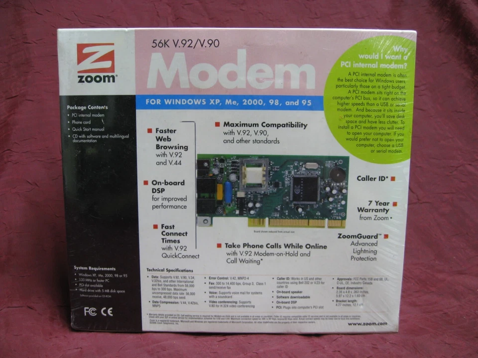 Zoom 56K V.92 internal Fax Modem Model 3025 Windows MAC Computer card New Sealed - Image 3 of 4