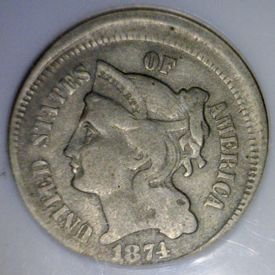1874 ERROR NGC VG Off Center THREE CENT NICKEL Coin NICE EARLY O/C .03 Cent Pc. - Image 3 of 4