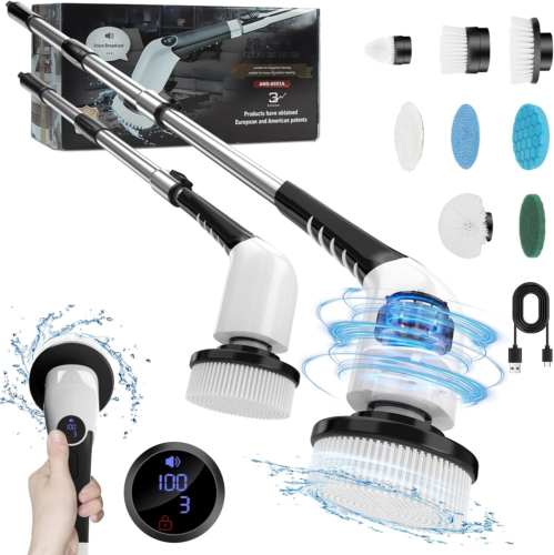 Electric Spin Scrubber, Shower Scrubber with Long Handle & 8 Replaceable Brush H - 第 1/8 張圖片