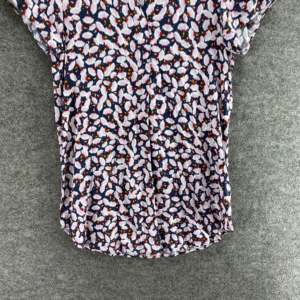 Anna Glover * H&M Tunic Blouse Women 2 Blue Floral V-Neck Short Sleeve Pullover - Image 4 of 4