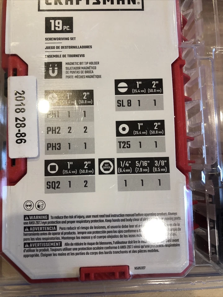 CRAFTSMAN 19pc SCREWDRIVER BIT SET WITH PLASTIC HARD Case cmaf1219 - Image 3 of 4