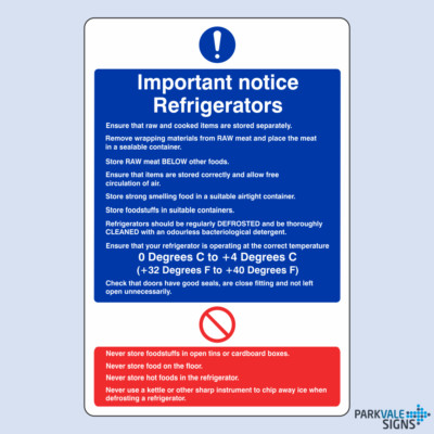 Important Notice Refrigerators Catering Sign