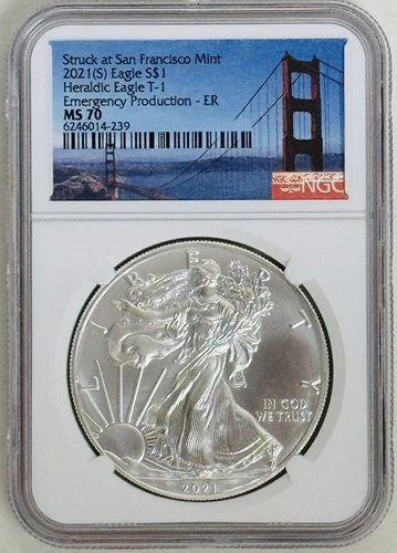 2021 (S) 1 oz Silver Eagle $1 “TOP POP - Heraldic Eagle T-1” NGC: MS70 #C998