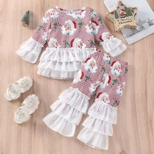 NEW Santa Girls Lace Bell Bottom Christmas Outfit Set