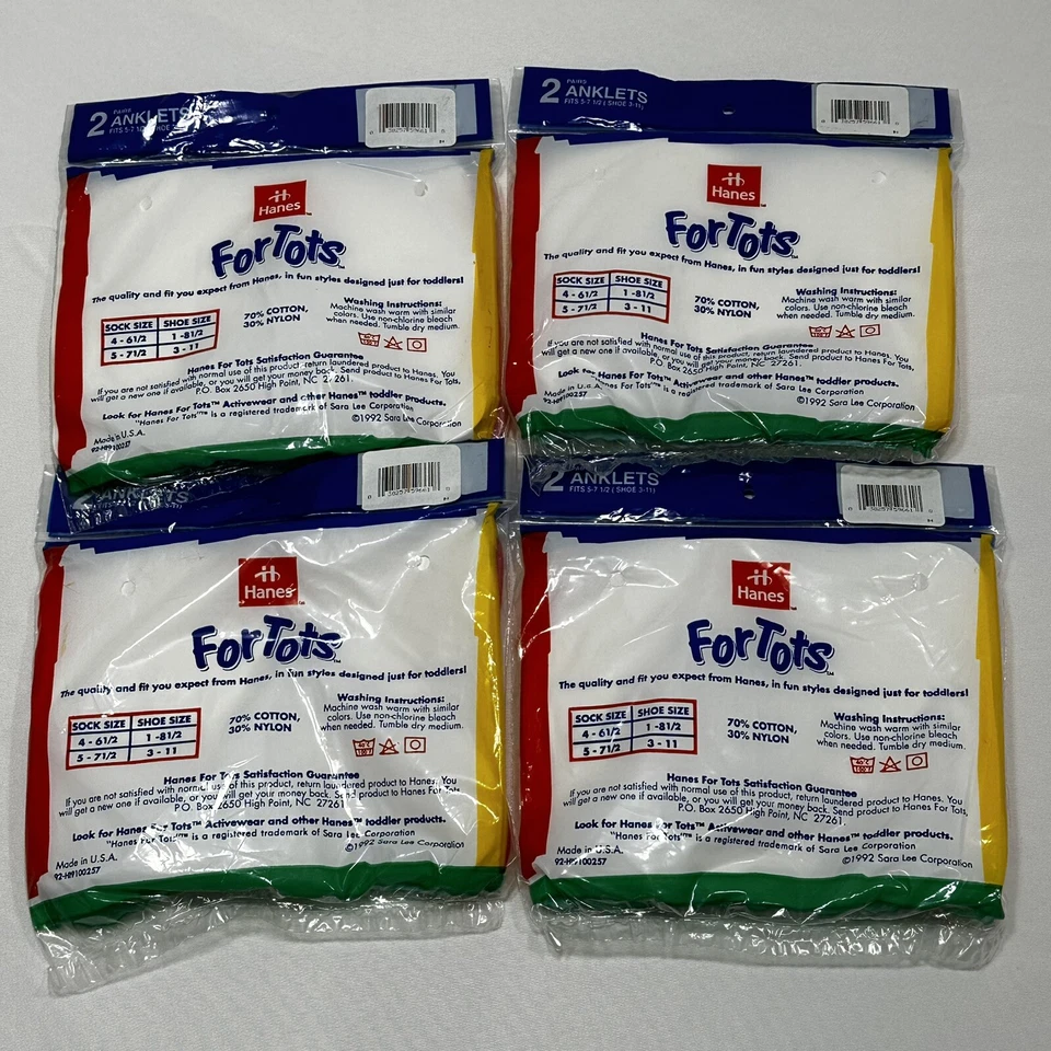Vintage Hanes For Tots Anklets Socks - 4 Packs 8 Pairs - Made In USA NIP NEW - Image 3 of 4