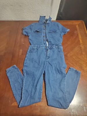 Vintage Fashion Nova Womens Blue Denim Jumpsuit Work Coveralls Size Small 