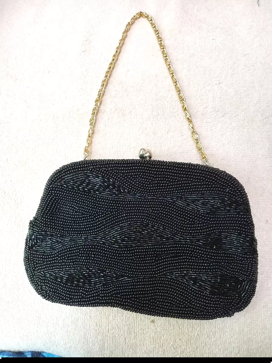 Japan Black Beaded Handbag Purse Evening Bag Made in Japan of