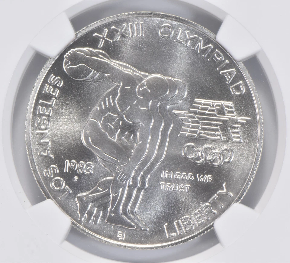 1983 P Olympic LA Commemorative Silver Dollar NGC MS70 - Image 3 of 4