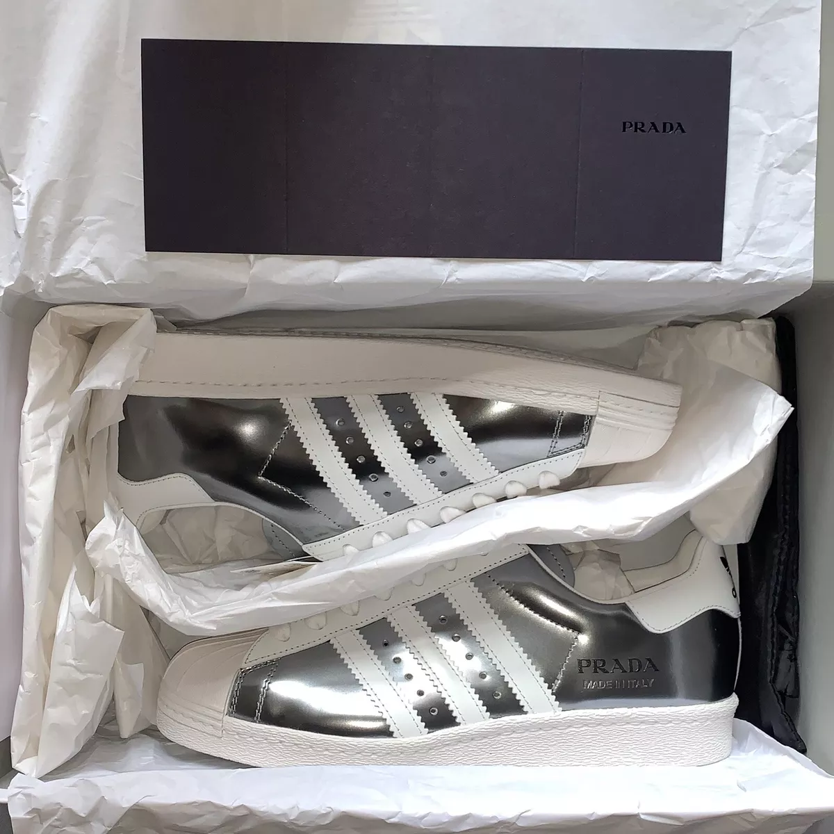 Prada x Adidas Superstar silver metallic