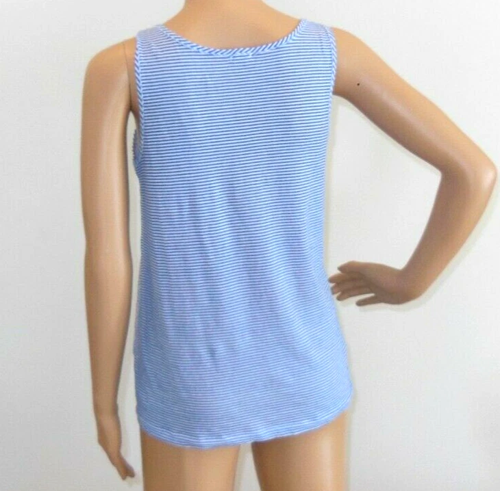 J. Camiseta sin mangas CREW lentejuelas brillantes azul blanco a rayas 100 % algodón Henley usada en excelente estado Foto 4 de 4