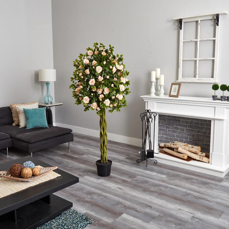 6’ Rose Artificial Tree w/Woven Trunk UV Indoor/Outdoor Home Decor. Retail $283 - Image 2 of 2