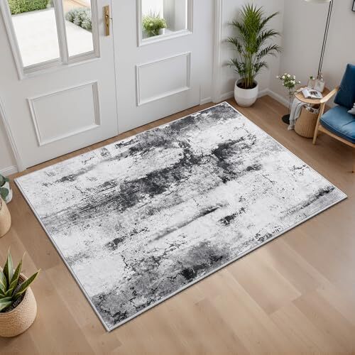 Washable Abstract Small Area Rug, 2x3 Door Mat Indoor Entrance 2x3 Feet Grey - Picture 1 of 7