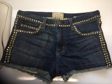 CURRENT ELLIOTT Blue Jean Denim Cut Off Boyfriend Shorts Brass Studs 24 EUC 299
