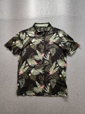 Puma Men Polo Shirt S Green Floral Print Short Sleeve 1/4 Button Golf Active