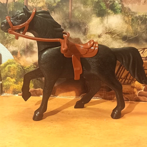 Playmobil Western - Mustang black 2010, cowboy saddle, halter dream brown red