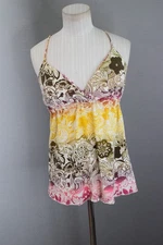 VTG 00s Y2K Self Esteem Floral Paisley Babydoll Cami Top Small Wrap Colorful