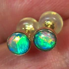 5mm STUD COOBER PEDY OPAL 14k YELLOW GOLD EARRINGS HT OCA19453