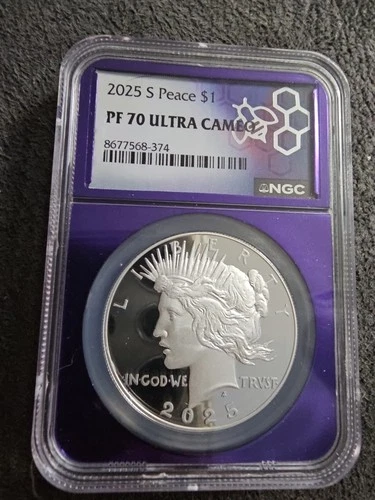 2025 S$1 Peace Dollar NGC PF70 Ultra Cameo TraderBea Purple Core
