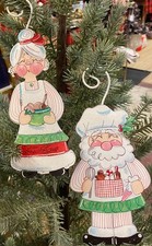 Christmas Ornaments Baking Santa  Mrs. Claus Green, Red  White
