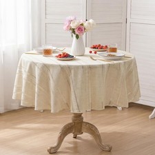 Horaldaily Beige Cotton Blend Tablecloth 60  60 Inch Round, Farmhouse Style, Wrin