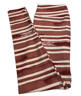 LuLaRoe Leggings OS One Size FALL Autumn MAUVE BURGUNDY TIE DYE Stripe Modern