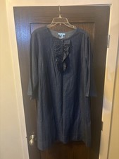 Draper James Chambray Ruffle Shift Dress In Dark Wash, NWT, 16X, $115 Retail