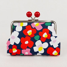 Women&rsquo;s Kiss Lock Folding Coin Wallet Clutch Floral Flower Navy Multicolor