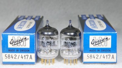 NOS/NIB Matched Pair LM Ericsson 5842/417A Gold Pin Black Plate D-Getter Sweden