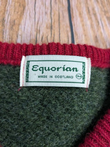 Vintage Equorian Hand Knit Cardigan 100% Shetland Wool Green Floral Womens Large - Picture 7 of 14