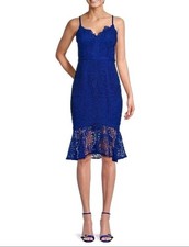 Guess Women's Lace Trumpet MIDI Dress, Navy/Cobalt Size 8