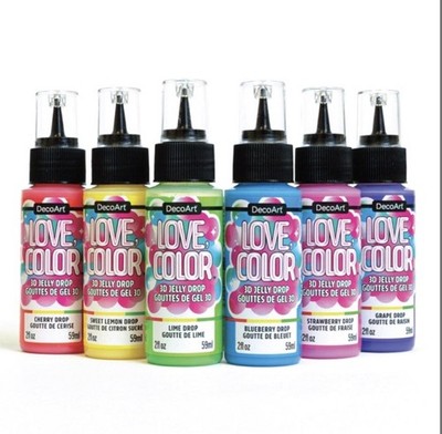 DecoArt Love Color 3D Jelly Drops Paint Set   6 Bottles (2 Fl Oz)