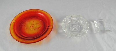 Lot of 3 Ashtrays Amberina Glass Eagle Patterned Crystal Square Glass T2Y36