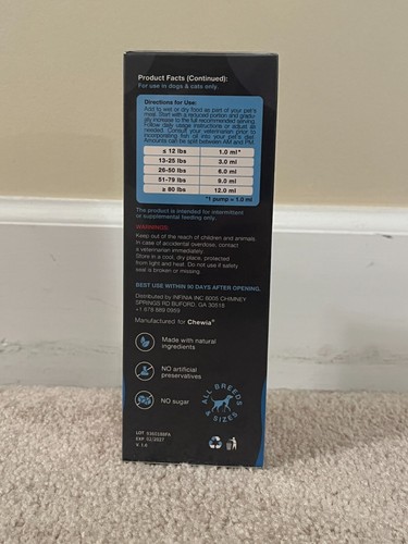 Chewia - Fish Oil for Dogs - Omega-3 - Skin, Immune, Joint Support- EXP02/27 NEW - Picture 3 of 4