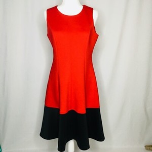 red and black fit and flare dress