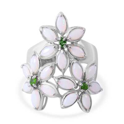 Australian White Opal Ring Platinum Plated Sterling Silver 1.35ctw Size 10