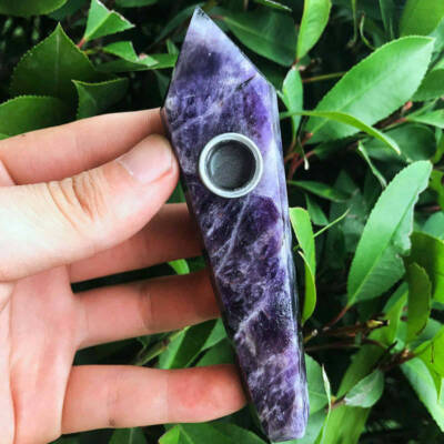 Natural Dark Dream Amethyst Quartz Smoking Pipe Point Wand Healing Stone Obelisk