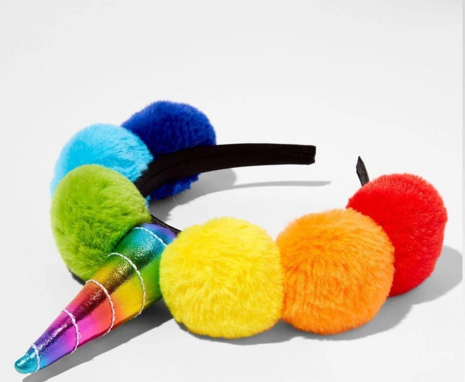 Diadema Arco Iris Unicornio Cuerno Pom Pom 6 Colores Niñas Adolescentes Mujer NUEVA Claire's Foto 2 de 3