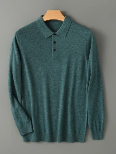 Maglione uomo lana merino collo polo pullover autunno inverno nuovo maglia cashmere - Foto 7 di 16