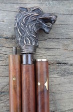 Solid Brass Antique Beautiful Wolf Head Handle Walking Stick Cane Handmade Gift