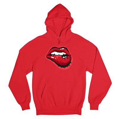 Naughty Biting Lips Sweatshirt Hot Luscious Sexy Red Lips Hoodie